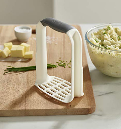 Joseph Joseph Easy-Mash Plastic Potato Masher Ergonomic With Non-Slip Grip And Pan-Scraping Edges Dishwasher Safe, One-size, White