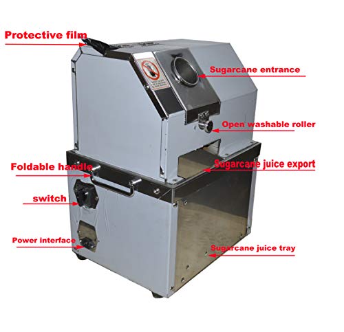  Sugarcane Press Electric Sugar Cane Juice Machine Sugarcane Ginger Sweet Sorghum Juice Extractor Pressing With 3 Rollers Stainless Steel Updated Version 110V For Commercial Use
