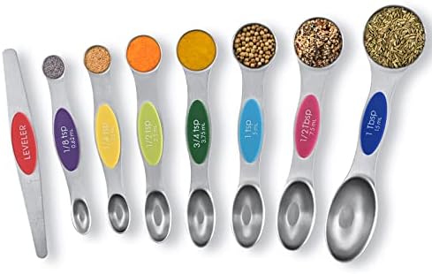  Measuring Spoons, 8 Sets Magnetic Measuring Spoons Dual Sided Stainless Steel Measuring Spoons Stackable Nesting Tablespoon Teaspoon, Fits In Spice Jars, For Dry Or Liquid Ingredients (Rainbow)