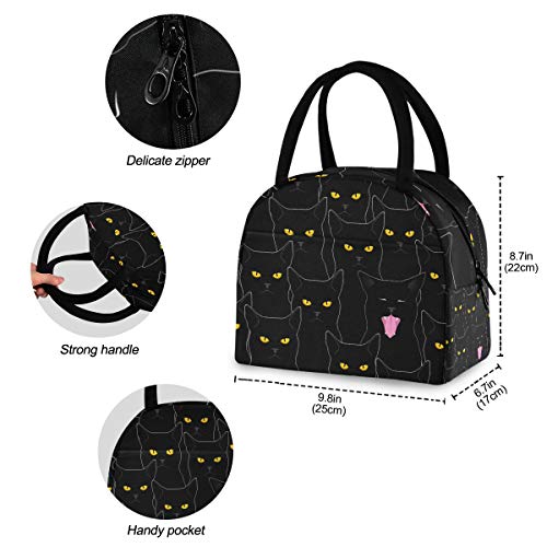  Cat Lunch Bag For Women Cute Reusable Tote Bag Cooler Black Insulated Lunch Box For School Office Picnic Kids Adults Children