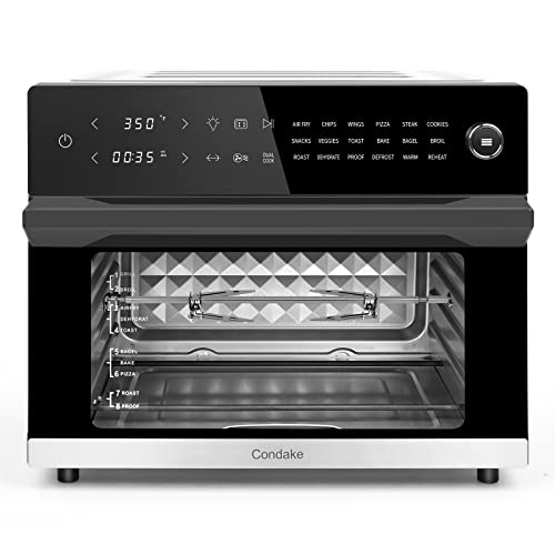  32QT Large Air Fryer Oven Toaster Oven Combo With Rotisserie 18-in-1 Convection Oven Countertop LED Touch And Knob Design Digital Oven For Bake Broil Pizza Roast Toast Dehydrate,1800W,Stainless Steel,ETL Certified