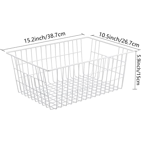  Metal Wire Baskets For Organizing 2 Pack, Household Pantry Storage Freezer Organizer Bins With Handles, Freezer Baskets For Upright Freezer, Refrigerators, Kitchen Cabinets, Laundry, White