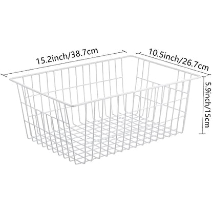  Metal Wire Baskets For Organizing 2 Pack, Household Pantry Storage Freezer Organizer Bins With Handles, Freezer Baskets For Upright Freezer, Refrigerators, Kitchen Cabinets, Laundry, White