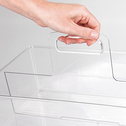  Large Plastic Divided Portable Storage Organizer Caddy Tote Basket Bin With Handle For Kitchen, Pantry, Countertop, Cabinet, Cupboard - Ligne Collection - Clear