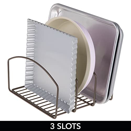  MDesign Steel Cookware Holder, Storage Organizer Rack With Three Slots For Kitchen Cabinet, Pantry, Holds Pans, Pots, Lids, Cookie Sheets, Cutting Boards - Concerto Collection - Bronze
