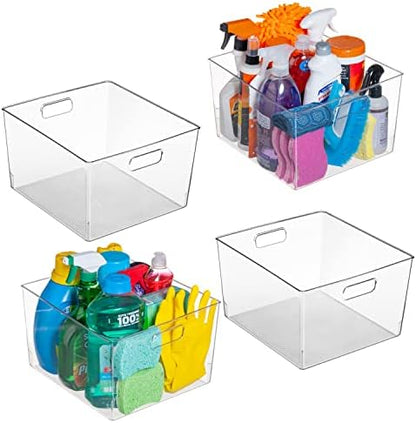  Clear Plastic Storage Bins – XL 4 Pack Perfect Kitchen Organization Or Pantry Storage – Fridge Organizer, Pantry Organization And Storage Bins, Cabinet Organizers