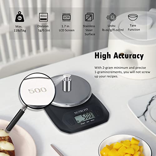  Digital Food Scale Small Kitchen Scales Weight In Grams And OZ For Cooking Baking Weight Loss, Stainless Steel Tare & Backlit LCD Display, Black