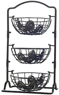  5184916 Harbor Adjustable 3-Tier Metal Floor Standing Fruit/Home Storage Basket, Antique Black