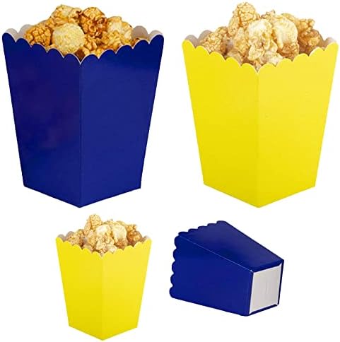  Navy Blue And Yellow Popcorn Boxes Small Paper Popcorn Boxes Mini Cardboard Popcorn Boxes, Popcorn Containers For Party Decoration, Pack Of 24