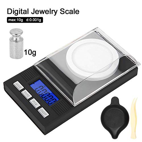  Digital Milligram Jewelry Scale, LED Digital Display Mini Portable High Precision 0.001g Pocket Jewelry Scale With Calibration Weights Tweezers And Weighing Pans (10g)