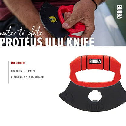  ULU Knife With Non-Slip Grip Handle, Curved Blade, Integrated Bottle Opener And Sheath , Red