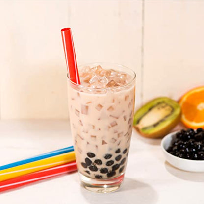  100 Pcs Smoothie Boba Individually Wrapped Straws, Jumbo Large Plastic Disposable Bubble Tea Milkshake Colorful Drinking Straws(0.43" Wide X 8.2" Long)