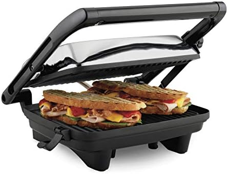 Hamilton Beach Electric Panini Press Grill With Locking Lid, Opens 180 Degrees For Any Sandwich Thickness, Nonstick 8" X 10" Grids, Red (25462Z)