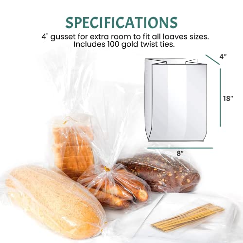  Reusable Plastic Bread Bags For Homemade Bread - 100 Pack Clear Bread Bag With Ties For An Airtight Moisture-free Preservation And Storage- Bread Loaf Bags For Home Bakers And Bakery Owners