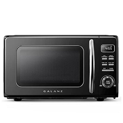  GLCMKZ09BKR09 Retro Countertop Microwave Oven, 0.9 Cu Ft, Black & Elite Gourmet EDB-302BF Countertop Dual Flat Burner, Electric Hot Burner, 1500 Watts (Black)