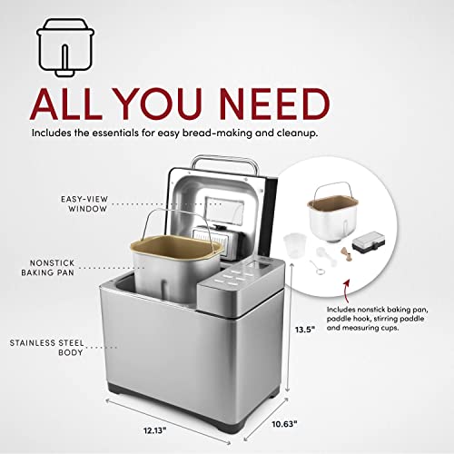  Aroma Housewares Professional 2 Lb. Digital Bread Maker, 17 Preset Functions And 3 Crust Colors, Automatic Fruit & Nut Dispenser, Stainless Steel (ABM-270), Silver