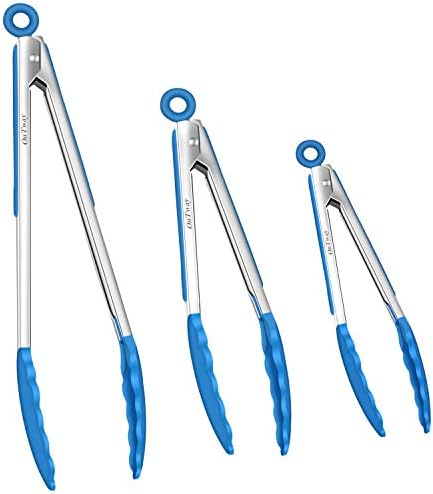  Kitchen Tongs With Silicone Tip, 12-inch ，9-inch And 7-inch Stainless-Stee Multi-functional Gripper For Cooking, Barbecue, Salad, Grilling, Frying, Set Of 3 (Red) (Red)