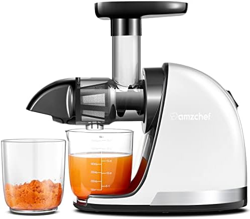  Masticating Juicer Machines, AMZCHEF Slow Cold Press Juicer With Reverse Function, High Juice Yield, Easy Clean With Brush,Recipes For High Nutrient Fruits And Vegetables, Gray(Updated)