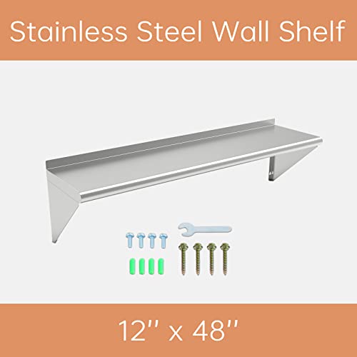  ERUPTA 12 X 48 Inches 300 Lb,Stainless Steel Wall Mount Floating Shelving,Commercial Stainless Steel NSF Shelf For Restaurant Kitchen, Home Kitchen,Hotle,Food Truk,Garage.