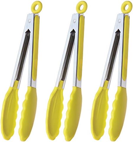  9-Inch Stainless Steel Cooking Tongs With Silicone Tips, Set Of 3 (Black)