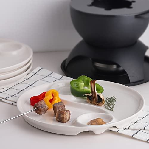  Fondue Sauce Plates Set Of 4, 9.84 Inch Round Ceramic Fondue Dishes With Dipping Saucer For Serving Fondue Food, Sauce And Condiments, Microwave Dishwasher Safe