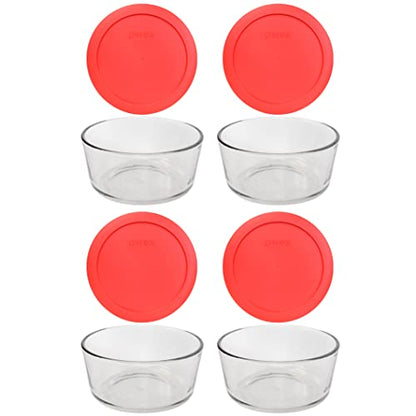 Pyrex Storage 4-Cup Round Dish With Red Plastic Cover, Clear (Case Of 4 Containers), 4 Pack
