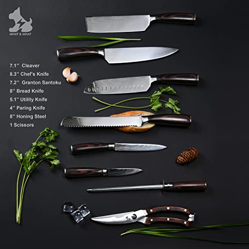  9pcs Essential Kitchen Knife Block Set Pro, Ergonomic Pakkawood Handle, Sharper Steel