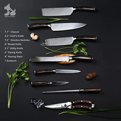  9pcs Essential Kitchen Knife Block Set Pro, Ergonomic Pakkawood Handle, Sharper Steel