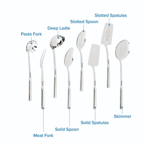  304 Stainless Steel Kitchen Utensil Set, 8 Piece, Ergonomic Stay-Cool Handles, Dishwasher Safe, Silver