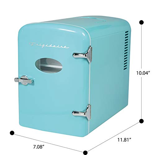 FRIGIDAIRE EFMIS151 Mini Portable Compact Personal Home Office Fridge Cooler BUILT IN SPEAKER, 4L & EFMIS175-BLUE Portable Mini Fridge-Retro Extra Large 9-Can Travel Compact Refrigerator, Blue