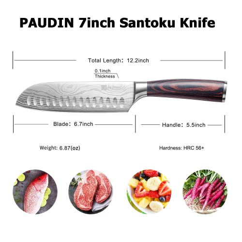 Japanese Santoku Knife 7 Inch Chef Knives Ultra Sharp Kitchen Knife, High Carbon Stainless Steel Chefs Knifes, Chopping Knife For Meat Vegetable Fruit With Pakkawood Handle And Gift Box