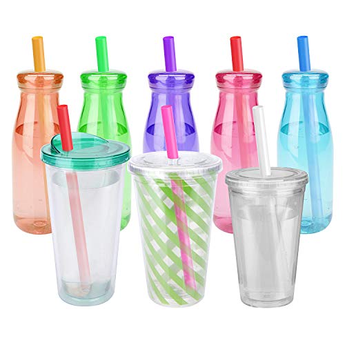  100 Pcs Smoothie Boba Individually Wrapped Straws, Jumbo Large Plastic Disposable Bubble Tea Milkshake Colorful Drinking Straws(0.43" Wide X 8.2" Long)