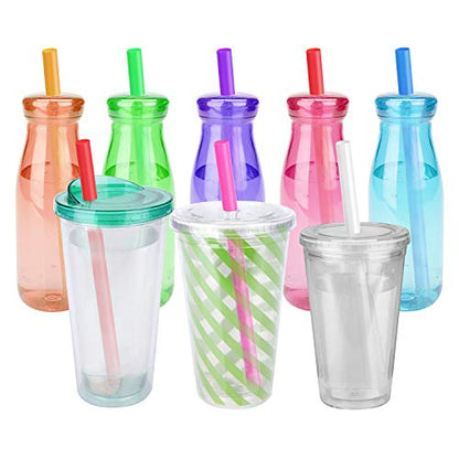  100 Pcs Smoothie Boba Individually Wrapped Straws, Jumbo Large Plastic Disposable Bubble Tea Milkshake Colorful Drinking Straws(0.43" Wide X 8.2" Long)