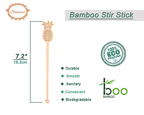  Sansnow Disposable Stirrers Coffee Stir Sticks, Bamboo Sticks For Hot Milk/Chocolate, Party Drink Stirring 60 Counts, 6.9"(Pineapple)
