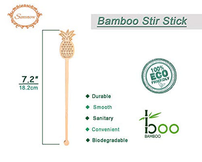  Sansnow Disposable Stirrers Coffee Stir Sticks, Bamboo Sticks For Hot Milk/Chocolate, Party Drink Stirring 60 Counts, 6.9"(Pineapple)