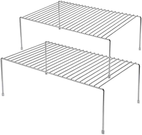  GEDLIRE Kitchen Cabinet Shelf Rack Organizers 2 Pack, Medium (13 X 9.4 Inch) Steel Metal Frame Freezer Wire Storage Shelf Rack, Cupboard Plate Dish Organizer Rack Counter & Pantry Organization, Chrome