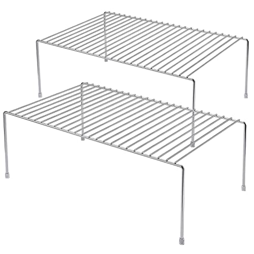  GEDLIRE Kitchen Cabinet Shelf Rack Organizers 2 Pack, Medium (13 X 9.4 Inch) Steel Metal Frame Freezer Wire Storage Shelf Rack, Cupboard Plate Dish Organizer Rack Counter & Pantry Organization, Chrome