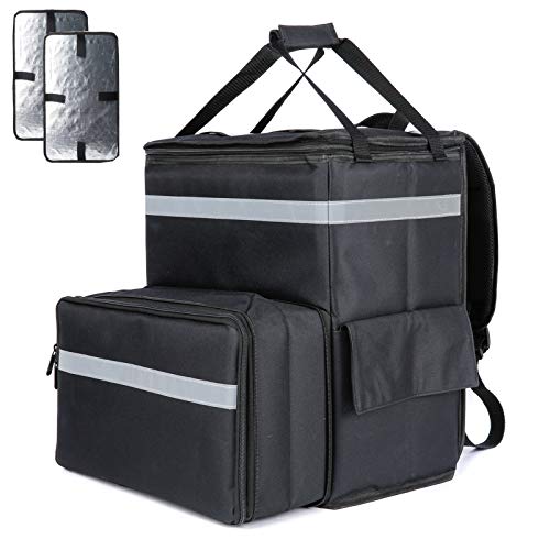  Insulated Pizza Delivery Bag, Food Delivery Backpack, Thermal Backpack For Food Transport,Leak-Proof Soft Sided Cooler Grocery Backpack For Take Out (Black)