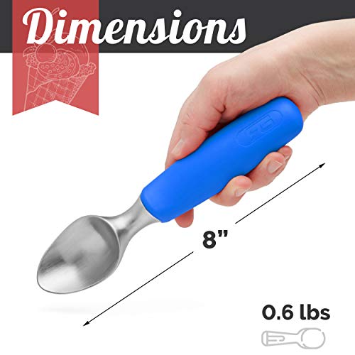  Ice Cream Scoop With Chisel-Shaped Tip, Non-Slip Easy To Grip Handle, Solid Stainless Steel For Hard Or Soft Ice Cream - Dishwasher Safe. (Blue)