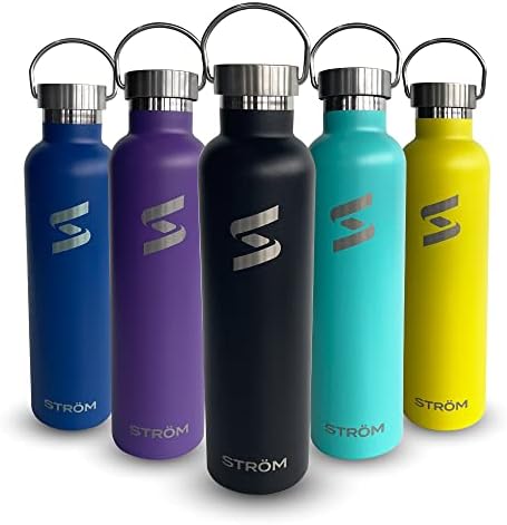  Trom 32oz Black Stainless Steel Water Bottle, Free Cleaning Brush, Plastic Free, BPA Free, Vacuum Insulated, 32 Ounce Healthy, Double Walled, Thermos, All Metal