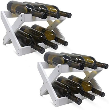  Foldable Bamboo Wine Rack ~ 6 Bottle Wine Holder Stand ~ Countertop Wine Holder For Kitchen, Bar, Cabinets ~ Holds 6 Bottles (White, 1)