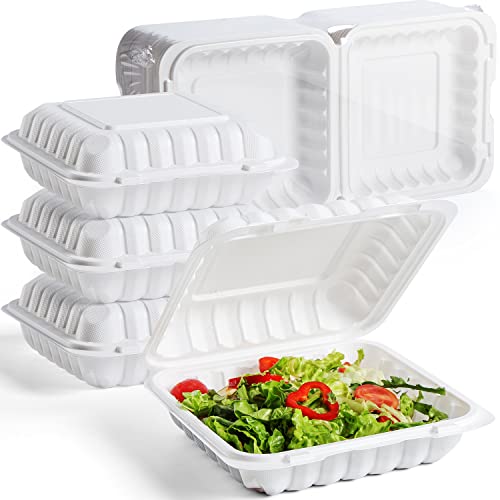  To Go Containers, Shrink Wrap Biodegradable 55 Pack 8 Inch Meal Prep Container BPA Free Microwave Freezer Safe Plastic Hinged Clamshell Take Out Containers