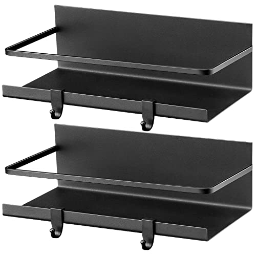  Siasky 2Pcs Magnetic Spice Rack, Magnetic Shelf For Refrigerator Magnetic Fridge Shelf With 4 Removable Hooks For Kitchen Space Saver