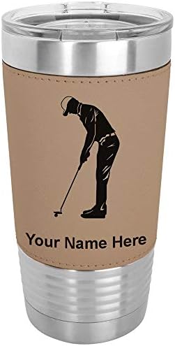  20oz Vacuum Insulated Tumbler Mug, Golfer Putting, Personalized Engraving Included (Faux Leather, Rustic)