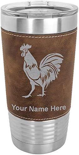  20oz Vacuum Insulated Tumbler Mug, Rooster, Personalized Engraving Included (Faux Leather, Rustic)
