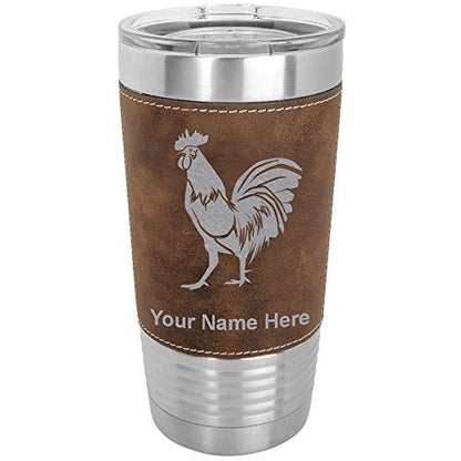  20oz Vacuum Insulated Tumbler Mug, Rooster, Personalized Engraving Included (Faux Leather, Rustic)