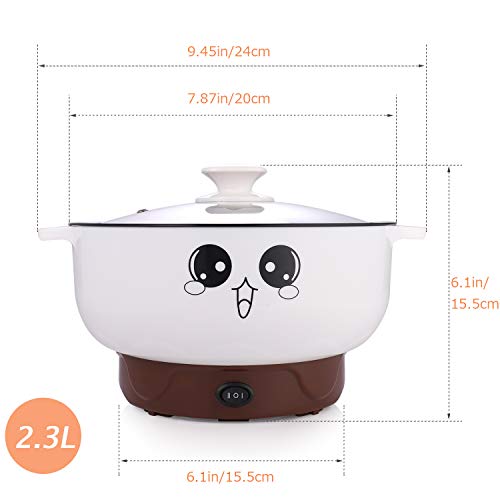  4-in-1 Multifunction Electric Cooker Skillet Wok Electric Hot Pot For Cook Rice Fried Noodles Stew Soup Steamed Fish Boiled Egg Small Non-stick With Lid (2.3L, Without Steamer)