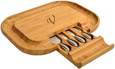  Ersonalized Monogrammed Engraved Bamboo Cutting Board For Cheese & Charcuterie - Includes Knife Set & Cheese Markers- Designed & Quality Checked In USA