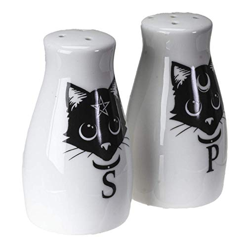  Ummit Collection Alchemy Gothic Magick Cats Salt And Pepper Shaker Set Bone China Spooky Black Cats Halloween Decor