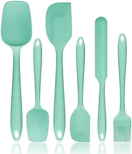  Silicone Spatula Set, G.a HOMEFAVOR Heat-Resistant Spatula - One Piece Seamless Design, Non-Stick Silicone With Reinforced Stainless Steel Core (6 Piece Set, Black)